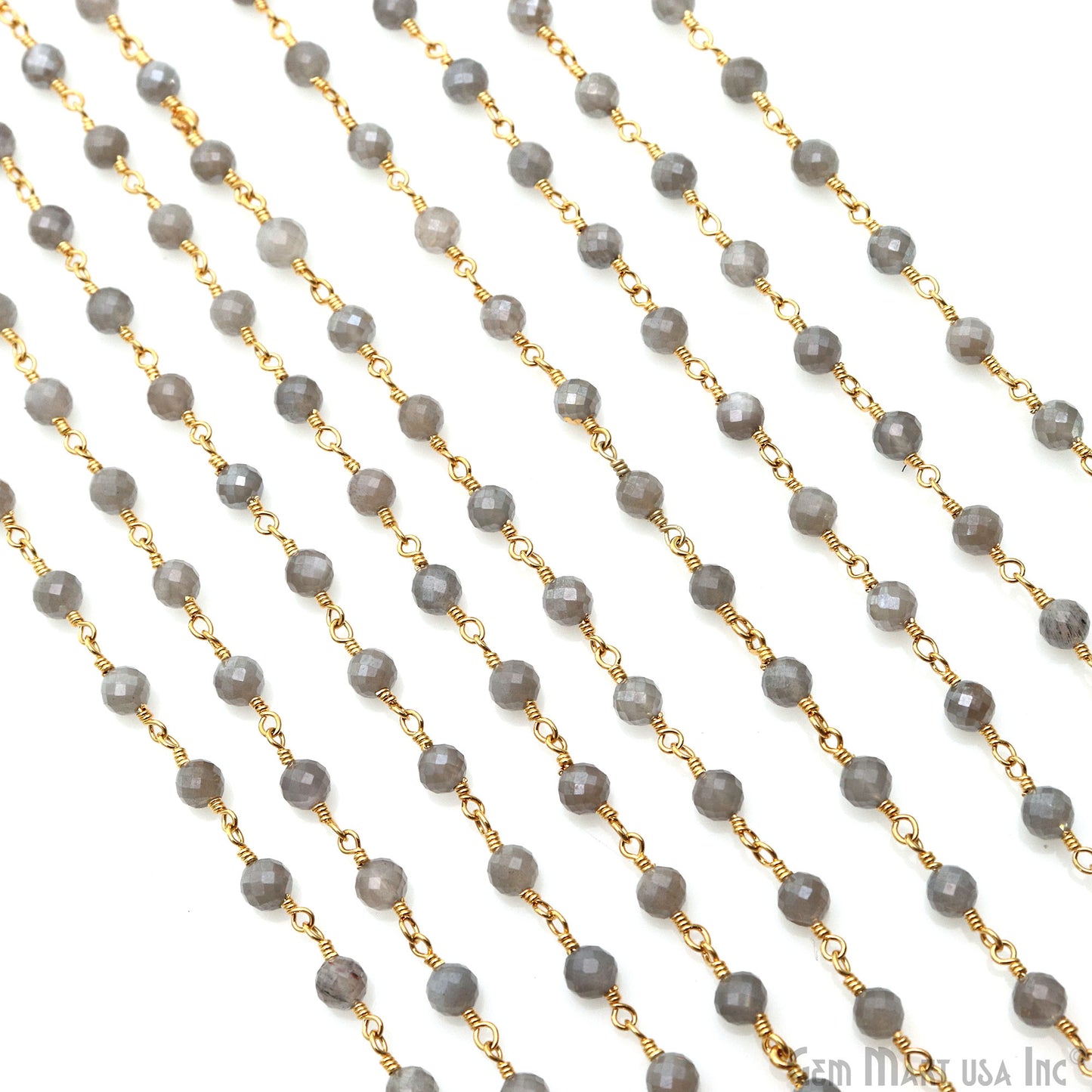 Mistique Labradorite Gemstone Faceted Beads 4mm Gold Plated Wire Wrapped Bead Rosary Chain