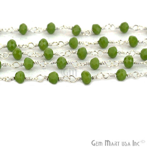 Green Chrysoprase Silver Plated Wire Wrapped Beads Rosary Chain (763840004143)