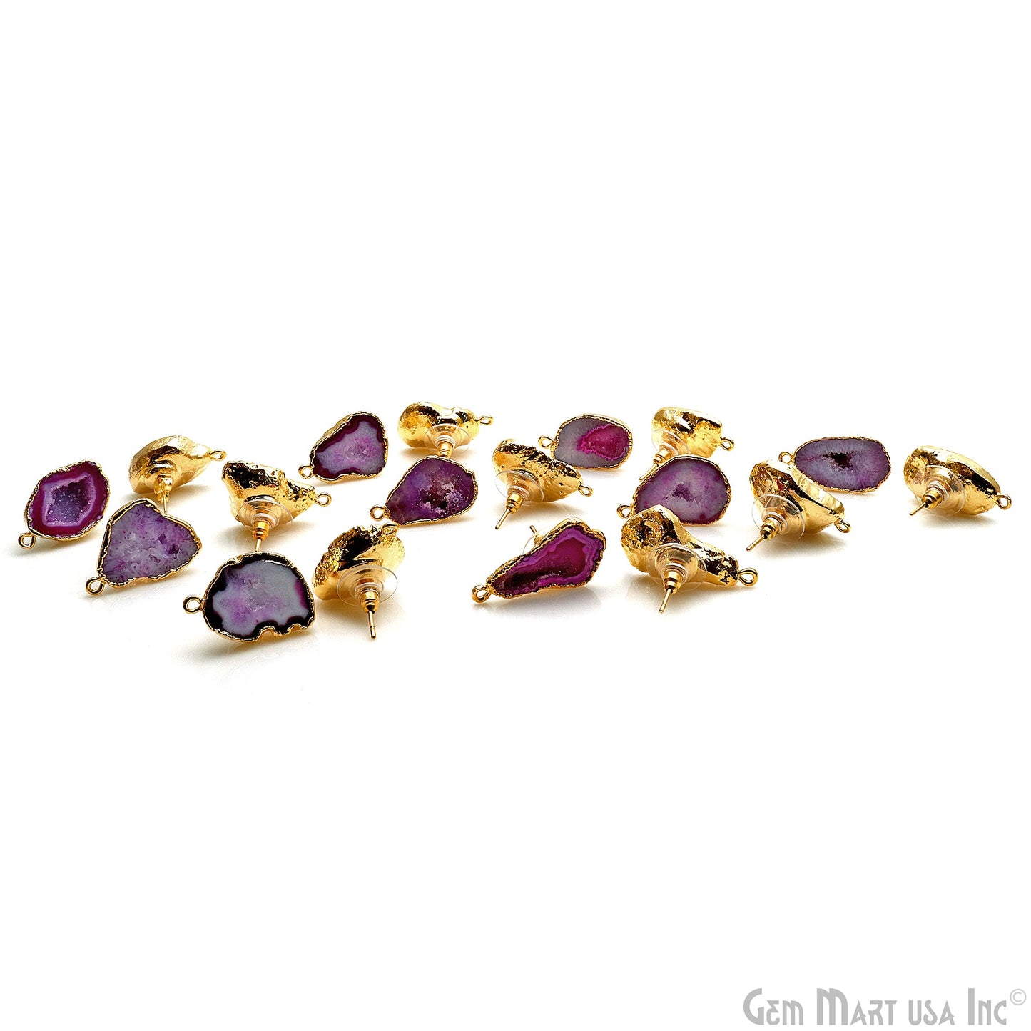 DIY Agate Slice Geode Druzy Gold Edged Loop Connector Studs Earrings