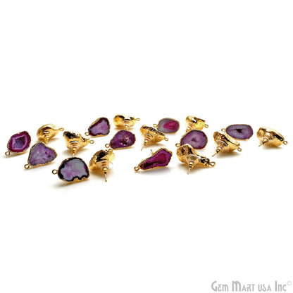 DIY Agate Slice Geode Druzy Gold Edged Loop Connector Studs Earrings