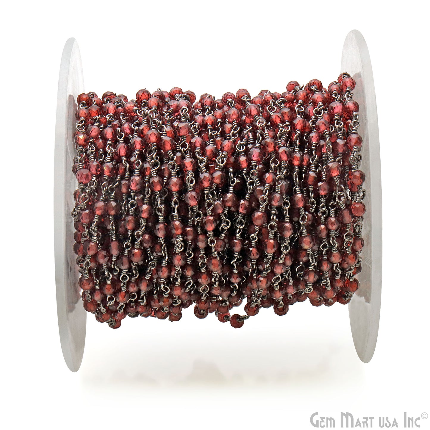 Garnet 3-3.5mm Oxidized Beaded Wire Wrapped Rosary Chain