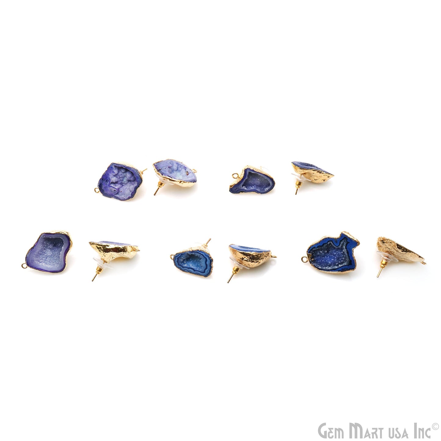 DIY Agate Slice Geode Druzy Gold Edged Loop Connector Studs Earrings