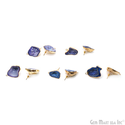 DIY Agate Slice Geode Druzy Gold Edged Loop Connector Studs Earrings