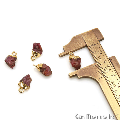 Rough Ruby Gemstone 14x6mm Organic Gold Edged Connector - GemMartUSA