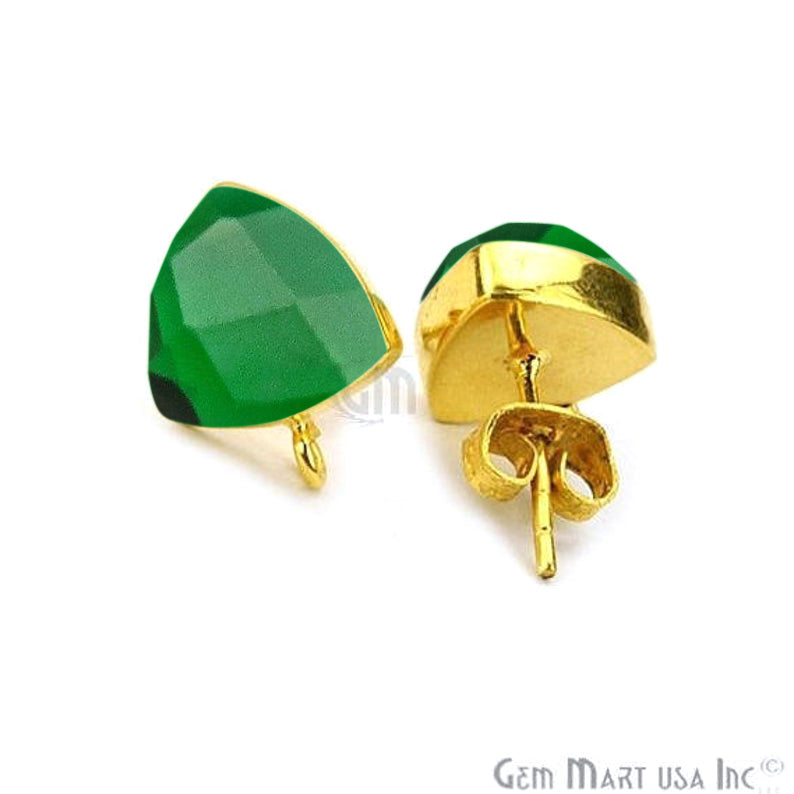 Trillion Shape 10mm Gold Plated Loop Connector Gemstone Stud Earrings 1Pair (Pick your Gemstone) - GemMartUSA