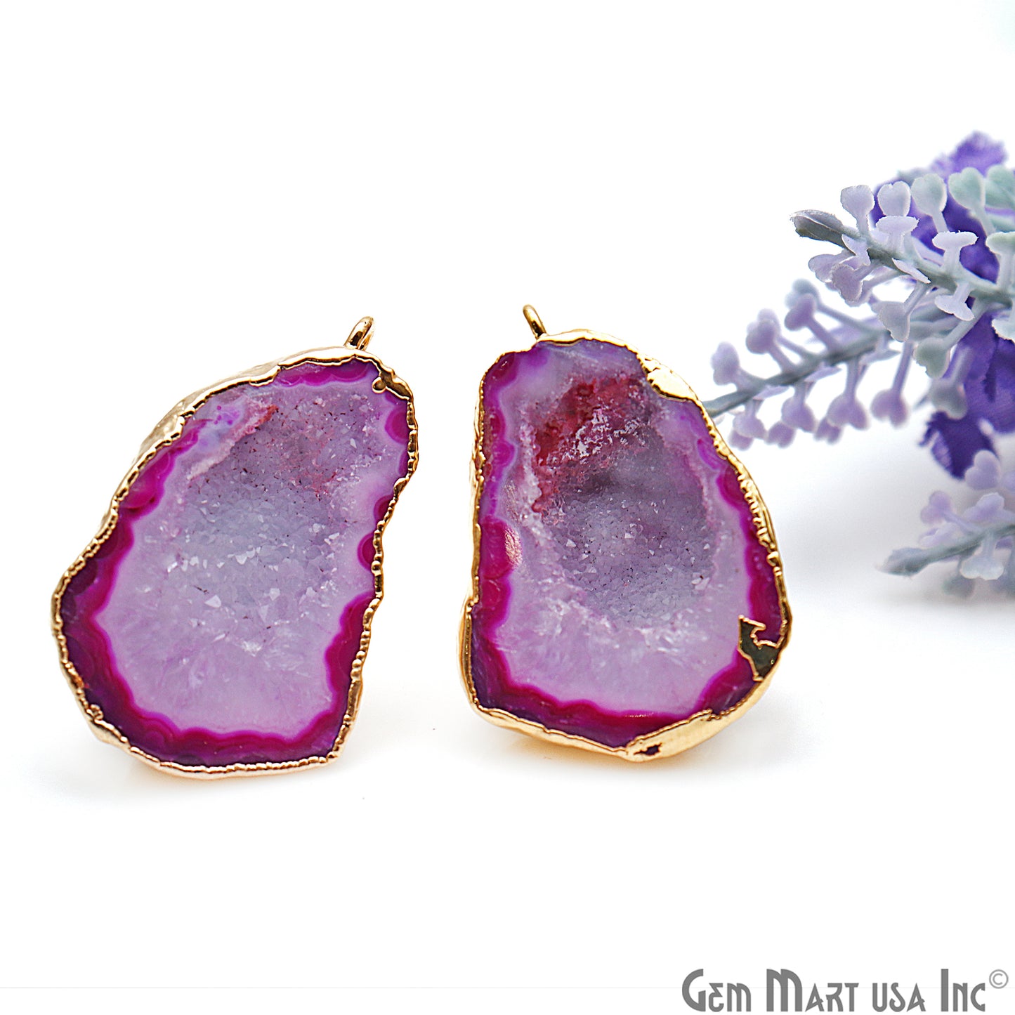 DIY Agate Slice Geode Druzy 22x35mm Gold Electroplated Loop Connector Studs Earrings - GemMartUSA