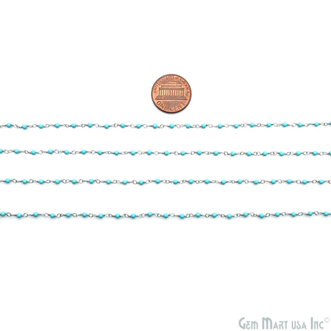Turquoise Cabochon 2mm Silver Plated Beaded Wire Wrapped Rosary Chain