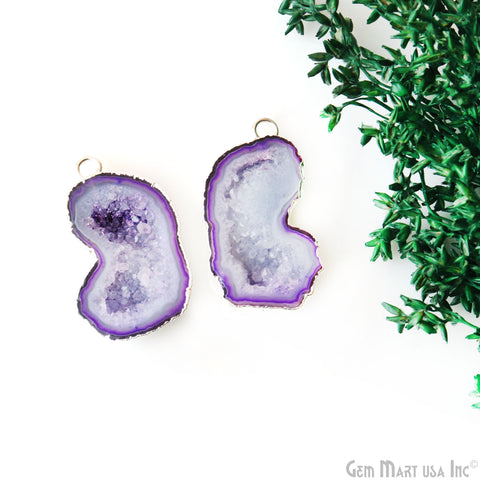 Geode Druzy 22x35mm Organic Silver Electroplated Single Bail Gemstone Earring Connector 1 Pair