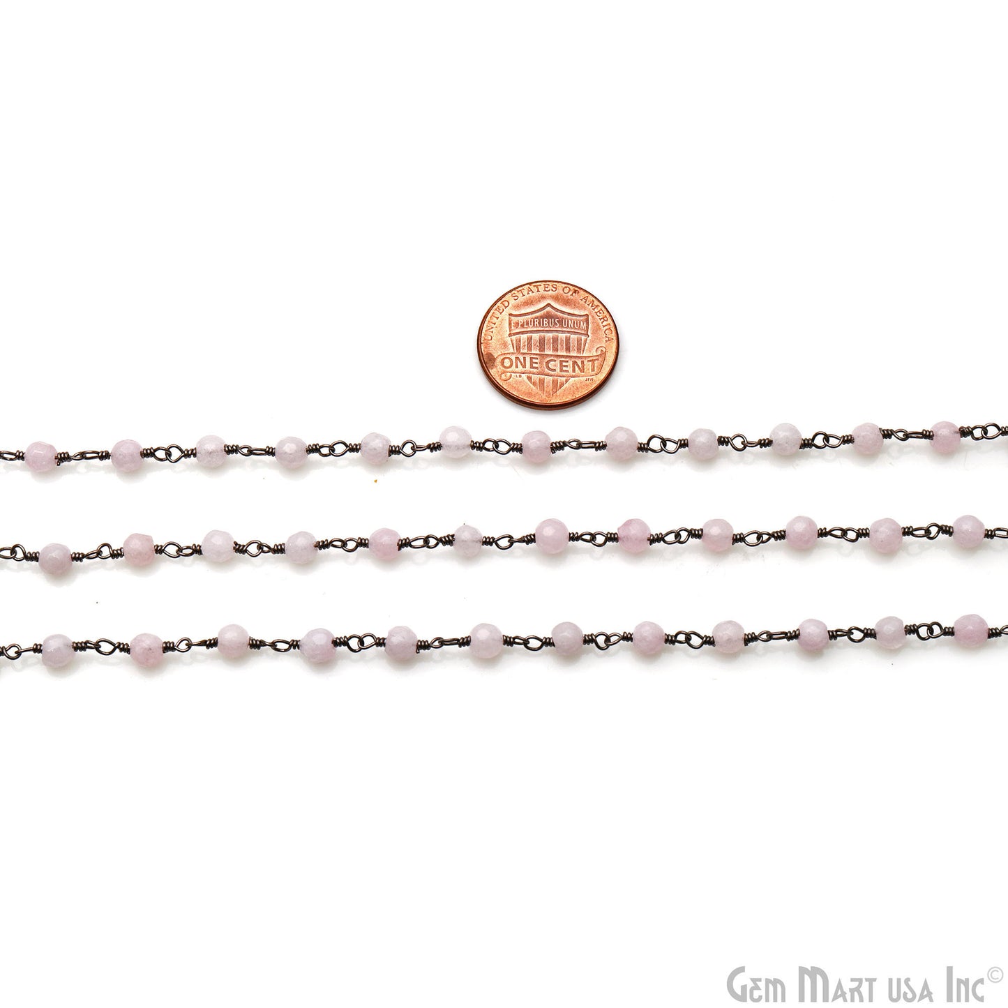 Light Pink Jade Faceted Beads 4mm Oxidized Wire Wrapped Rosary Chain