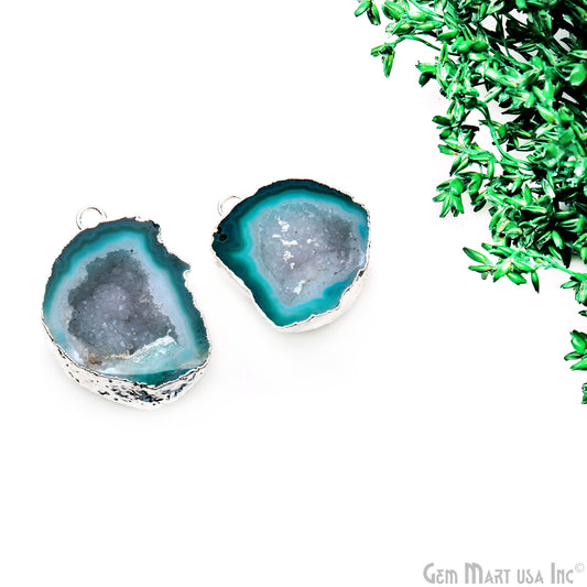 Geode Druzy 29x22mm Organic Silver Electroplated Single Bail Gemstone Earring Connector 1 Pair