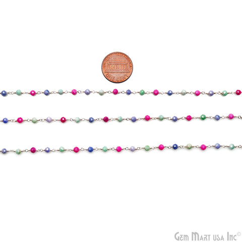 Multi Color 3-3.5mm Silver Plated Beaded Wire Wrapped Rosary Chain