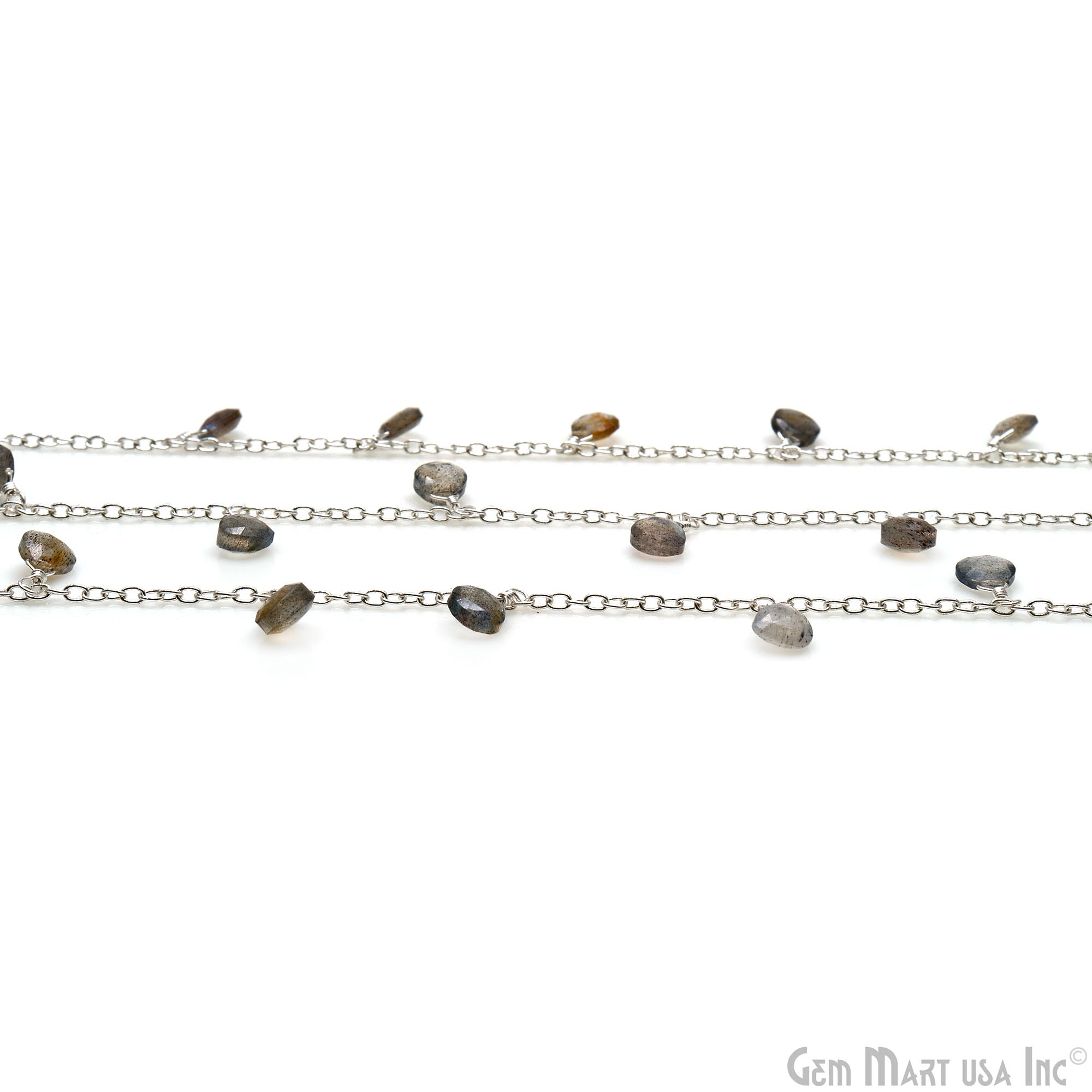 Labradorite Heart 5mm Silver Wire Wrapped Dangle Rosary Chain