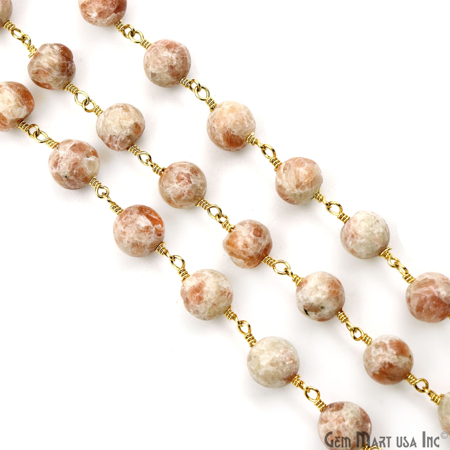 Sunstone Cabochon Beads 8mm Gold Plated Gemstone Rosary Chain