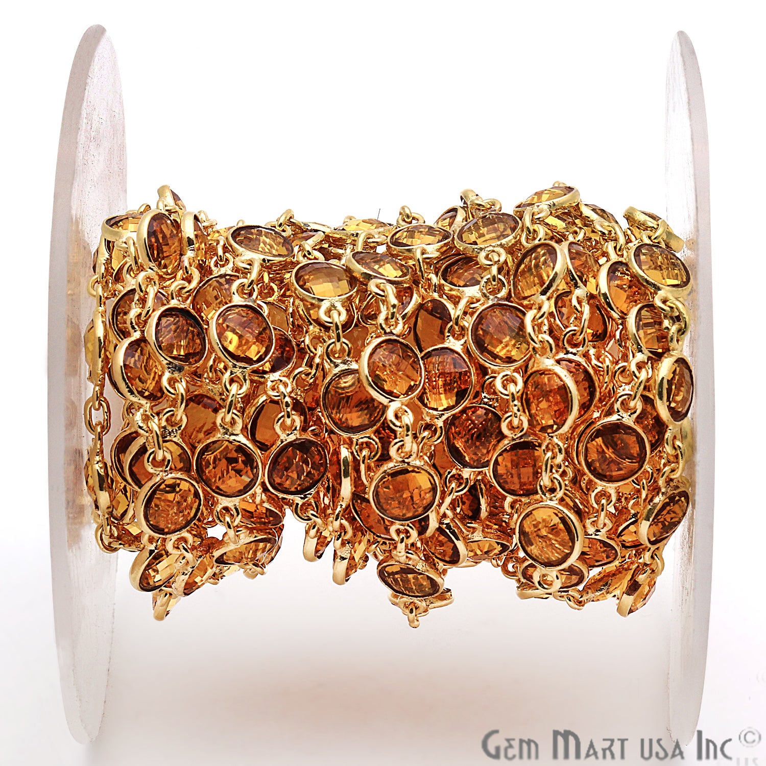 Citrine 5mm Bezel Link Gold Plated Continuous Connector Chain - GemMartUSA