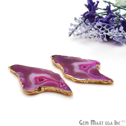 Agate Slice 60x29mm Organic Gold Electroplated Gemstone Earring Connector 1 Pair - GemMartUSA