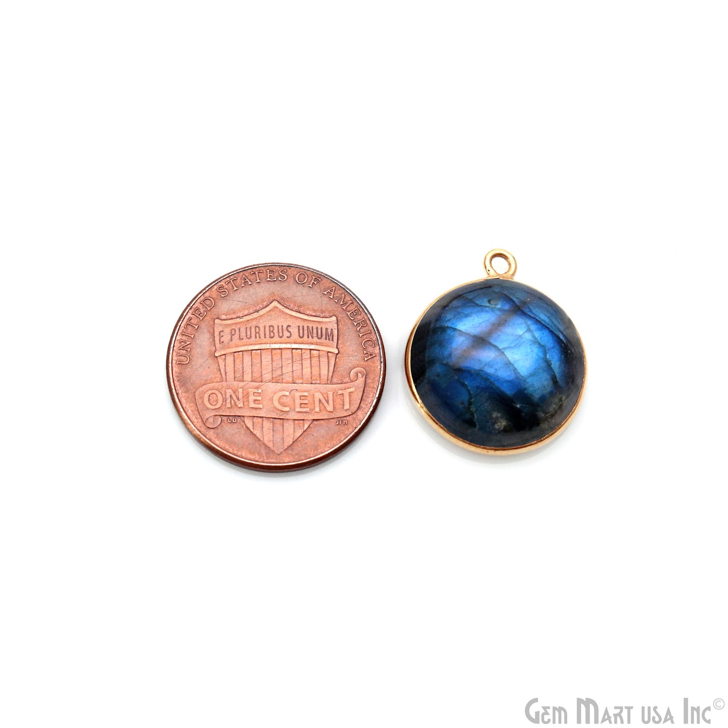 Flashy Labradorite Cabochon 15mm Round Single Bail Gold Plated Gemstone Connector