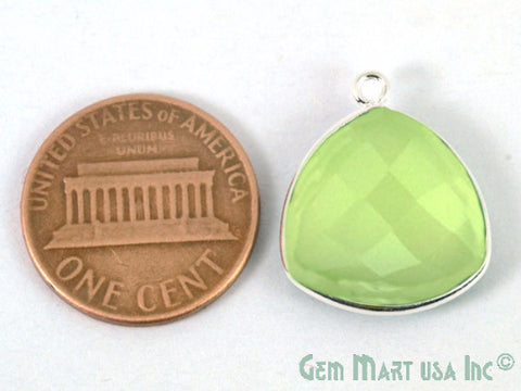 Green Chalcedony Trillion 16mm Single Bail Silver Bezel Gemstone Connector