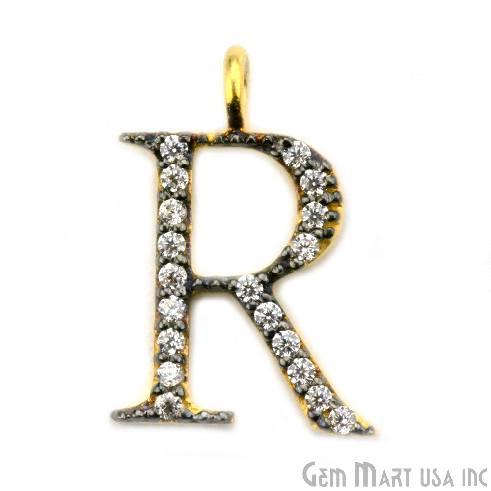 R' Alphabet Charm CZ Pave Gold Vermeil Charm for Bracelet & Pendants - GemMartUSA