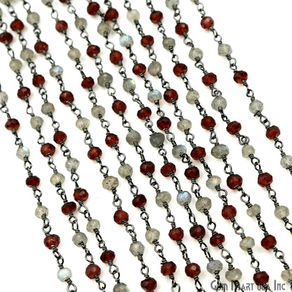 Garnet & Labradorite Faceted Beads 3-3.5mm Oxidized Gemstone Rosary Chain