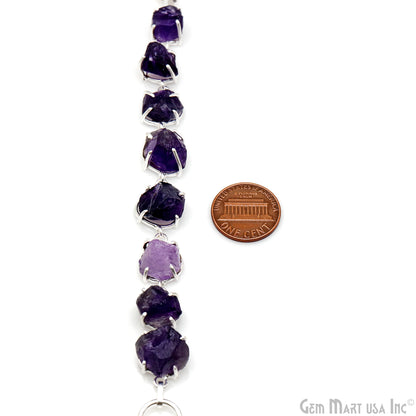 Natural Rough Gemstone In Silver Plated Prong Setting Toggle Clasp Bracelet 7 Inch