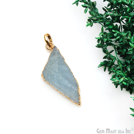 Aquamarine Free Form shape 40x16mm Gold Electroplated Gemstone Single Bail Pendant