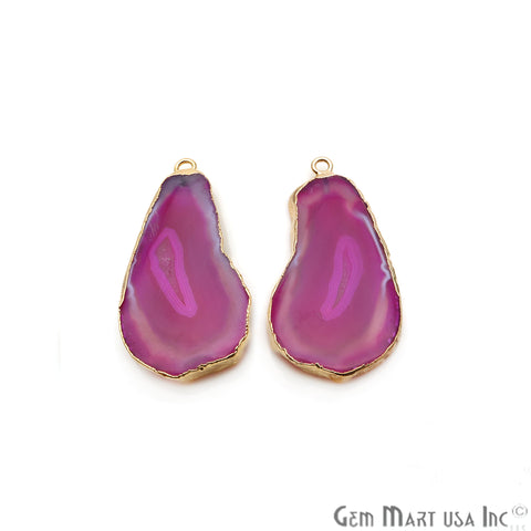 Agate Slice 42x20mm Organic Gold Electroplated Gemstone Earring Connector 1 Pair - GemMartUSA
