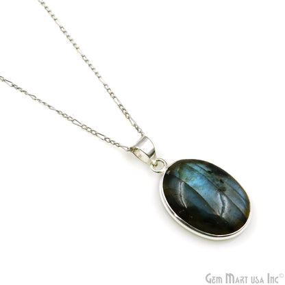 Labradorite Gemstone Oval 31x20mm Sterling Silver Necklace Pendant 1PC