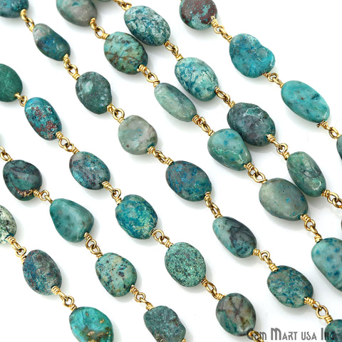 Chrysocolla 8x5mm Tumble Beads Gold Plated Rosary Chain