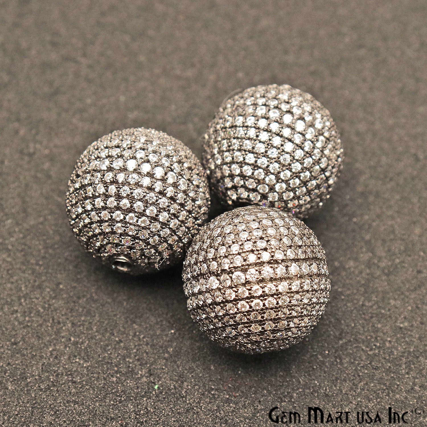 Cubic Zircon Round Beads Ball Silver Charm For Bracelet & Pendants - GemMartUSA