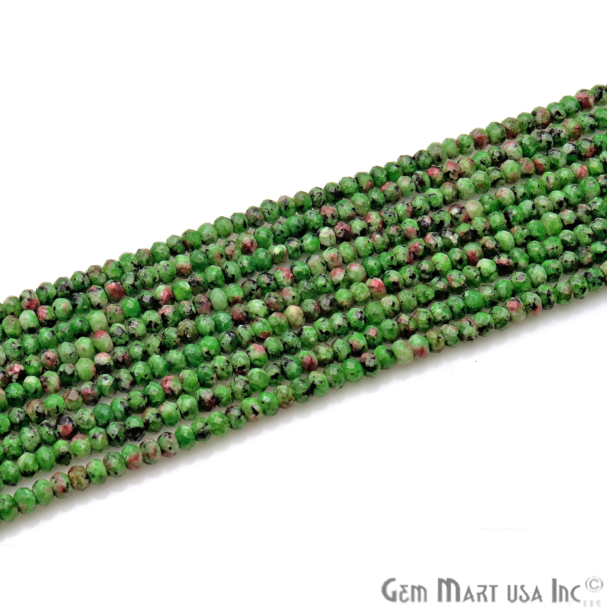 Ruby Zoipsite Jade 3-4mm Faceted Rondelle Beads Strands 14Inch - GemMartUSA