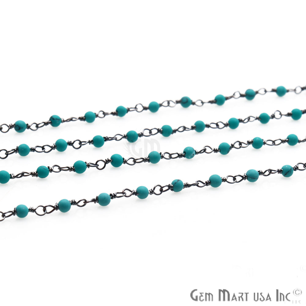 Turquoise Green Smooth 2-2.5mm Beaded Oxidized Wire Wrapped Rosary Chain - GemMartUSA