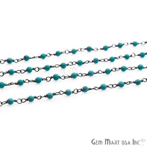 Turquoise Green Smooth 2-2.5mm Beaded Oxidized Wire Wrapped Rosary Chain - GemMartUSA