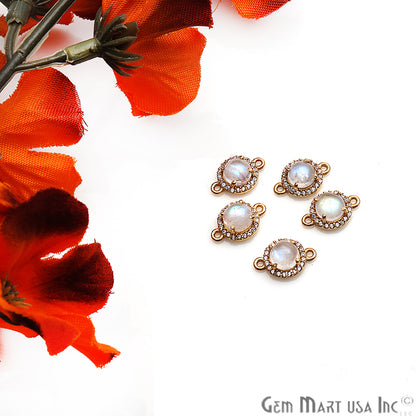 Rainbow Moonstone Cabochon & Cubic Zirconia 6mm Round Gold Plated Double Bail Connector - GemmartUSA