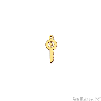 Key Shape Laser Finding Gold Plated 17.5x7mm Charm For Bracelets & Pendants