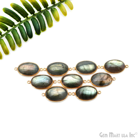 Flashy Labradorite Cabochon 13x20mm Oval Double Bail Gold Plated Gemstone Connector