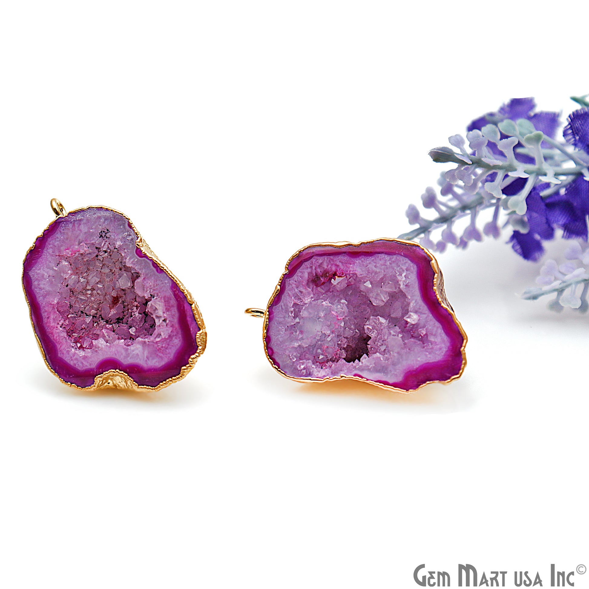 DIY Agate Slice Geode Druzy 33x22mm Gold Electroplated Loop Connector Studs Earrings - GemMartUSA