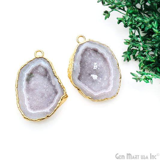 Geode Druzy 37x26mm Organic Gold Electroplated Single Bail Gemstone Earring Connector 1 Pair