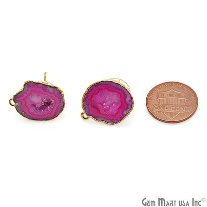 DIY Agate Slice Geode Druzy 18x21mm Gold Electroplated Loop Connector Studs Earrings - GemMartUSA