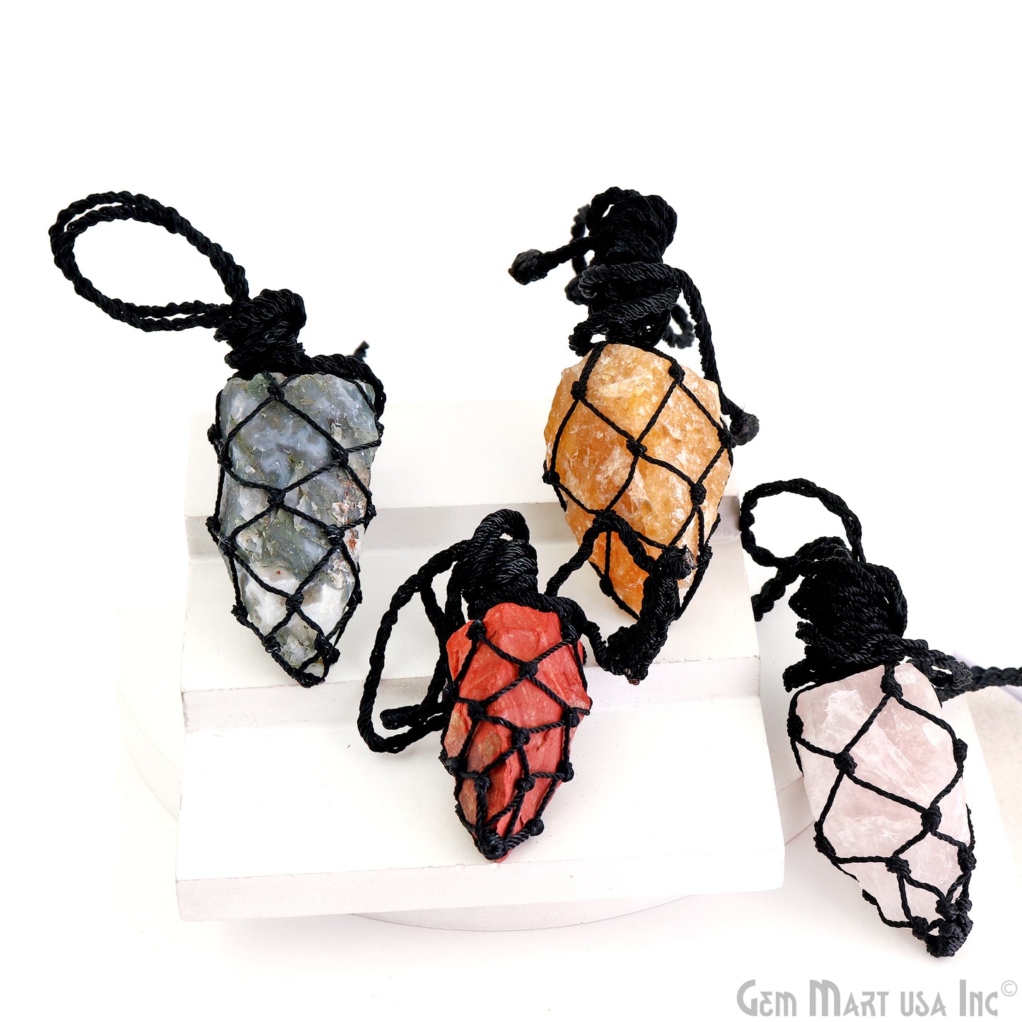 Macrame Cage & Cord Crystal Holder Necklace Stone Holder Macrame Pendant 48x25mm