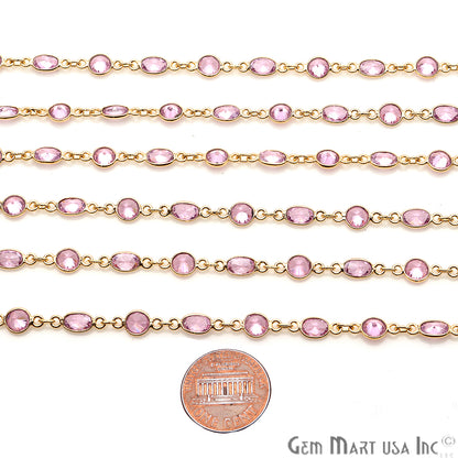 Pink Zirconia Round And Oval Gold Plated Continuous Connector Chain - GemMartUSA