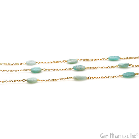 Amazonite Tumble Beads 10x6mm Gold Wire Wrapped Rosary Chain