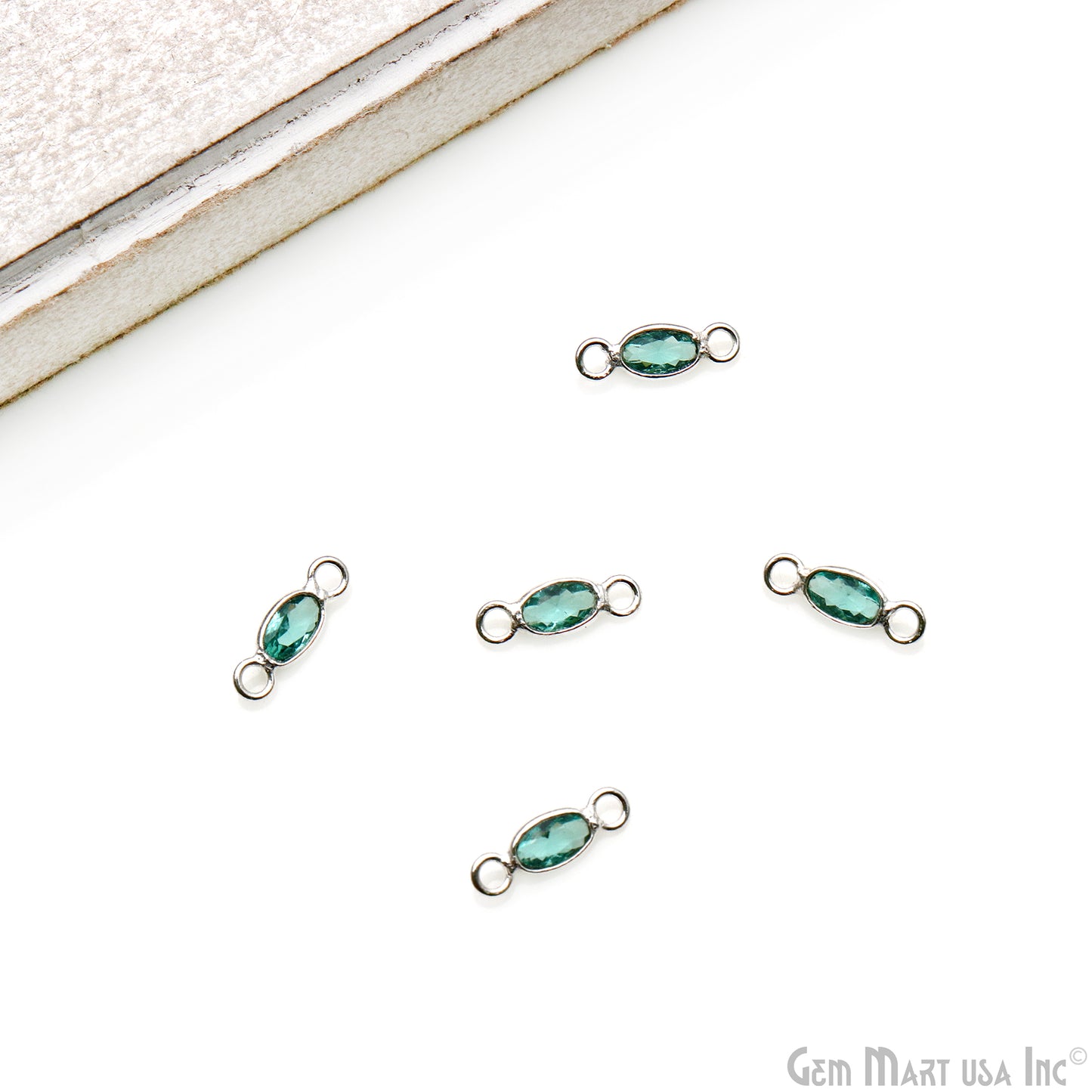 5pc Lot Apatite Oval 4x3mm Silver Plated Double Bail Gemstone Connector