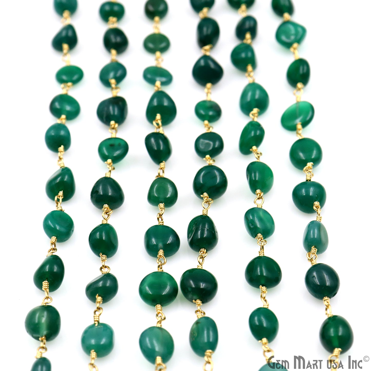 Green Onyx 8x5mm Tumble Beads Gold Plated Rosary Chain