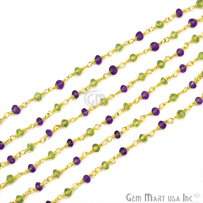 Amethyst With Peridot Gold Plated Wire Wrapped Rosary Chain