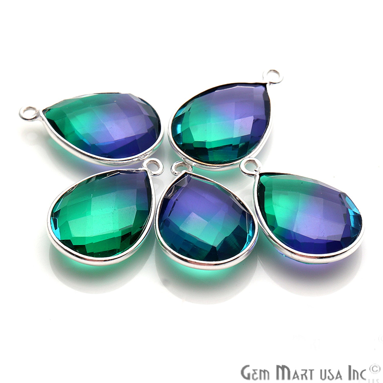 Green And Purple Aura Quartz 12x16mm Pears Doublet Connector - GemMartUSA