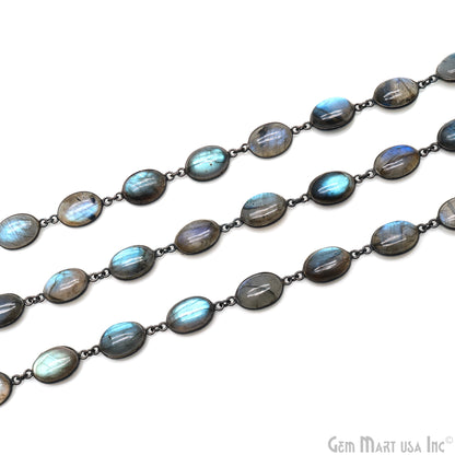 Labradorite Oval Shape 10-15mm Bezel Link Oxidized Continuous Connector Chain