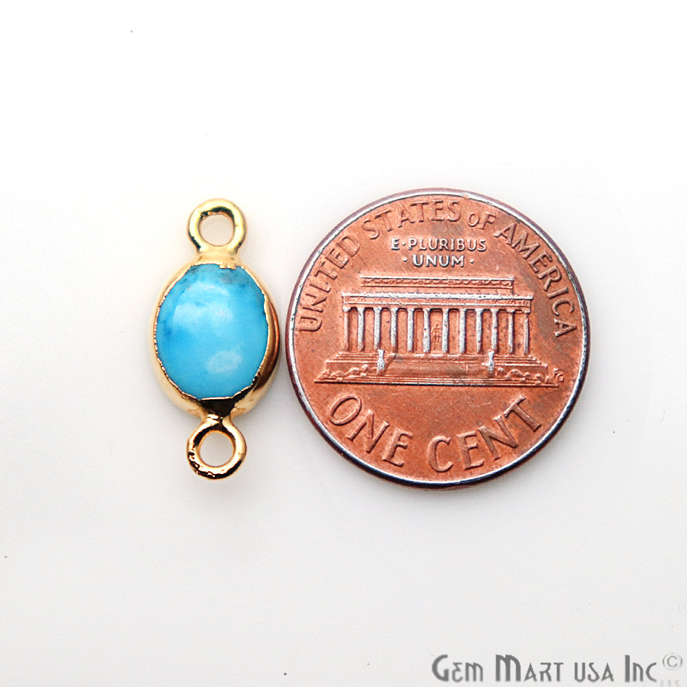 Turquoise 8X10mm Oval Gold Electroplated Double Bail Gemstone Connector - GemMartUSA
