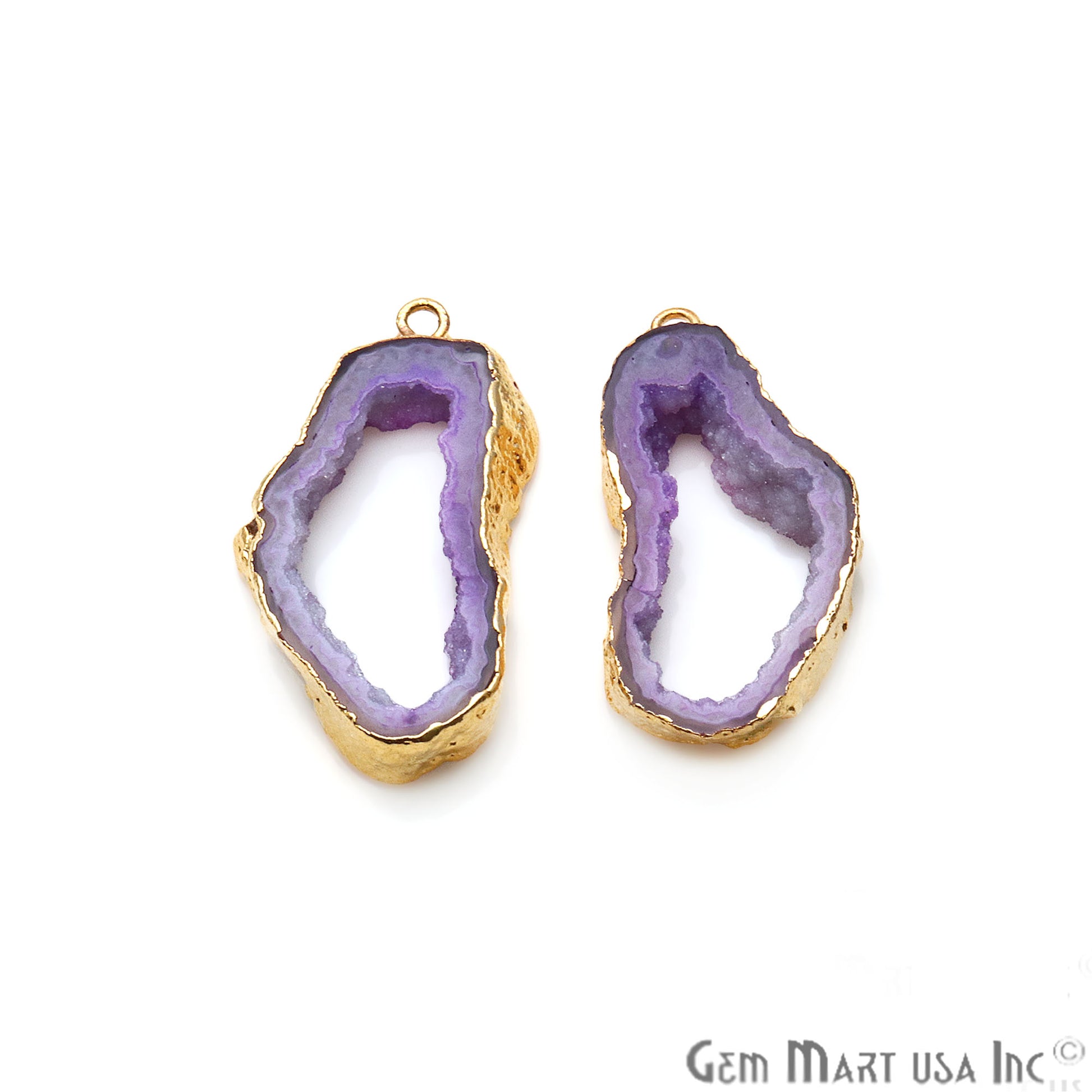 Agate Slice 15x29mm Organic Gold Electroplated Gemstone Earring Connector 1 Pair - GemMartUSA