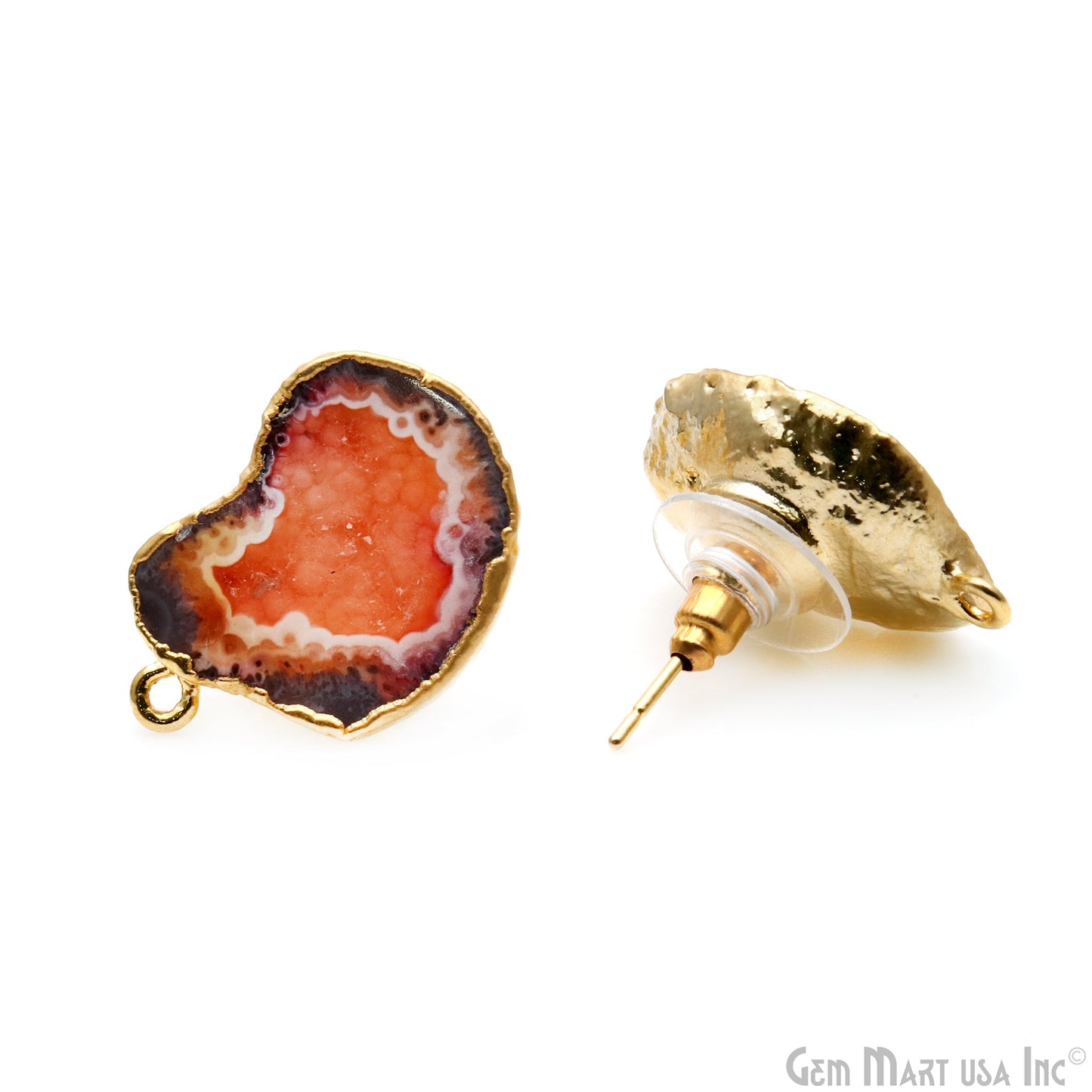 DIY Agate Slice Geode Druzy Gold Edged Loop Connector Studs Earrings