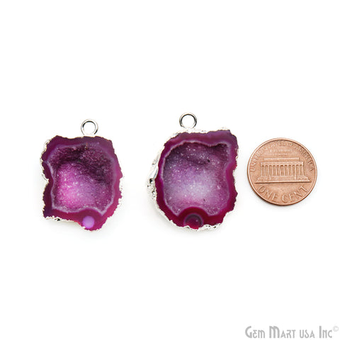 Geode Druzy 25x31mm Organic Silver Electroplated Single Bail Gemstone Earring Connector 1 Pair